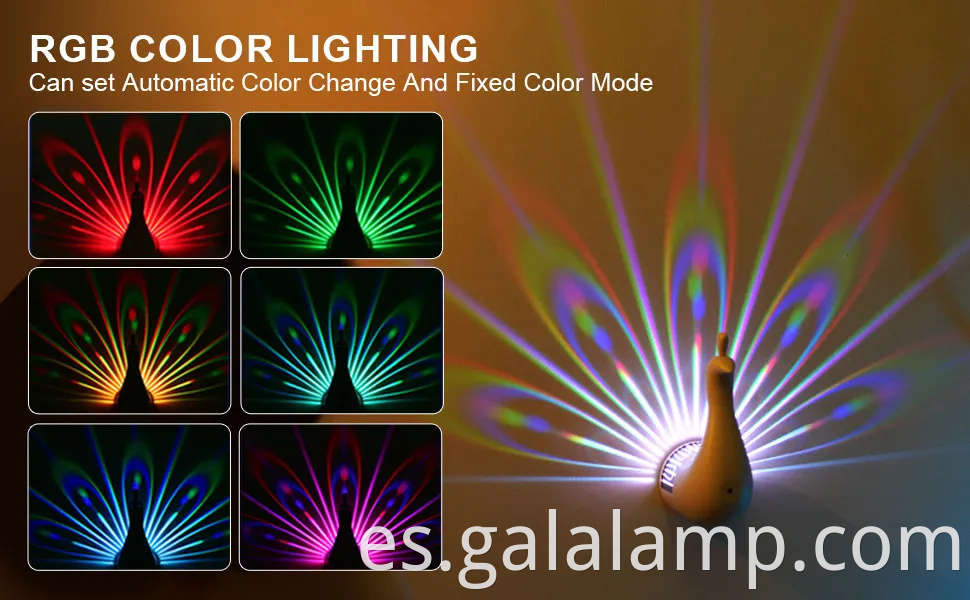 Peacock USB Desk Light: Lámpara de noche de proyección de arcoiris de control remoto de Navidad